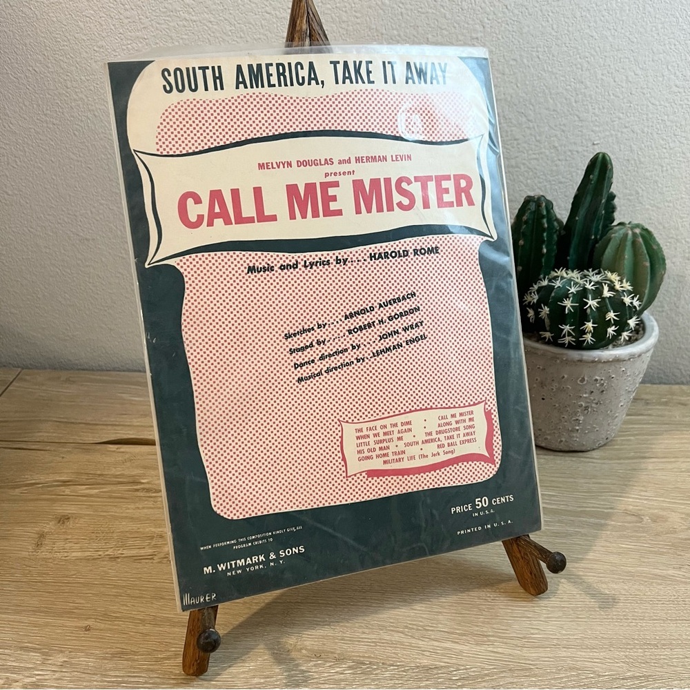 Vintage 1956 Broadway Sheet Music “South America, Take It Away!” Call Me Mister